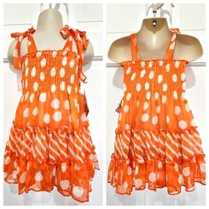 Lele For Kids Orange Polka Dot & Stripe Ruffled Summer Dress